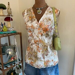 Vintage Y2K Cottagecore White Multicolor Floral Lace V-Neck Tank Top by Nicola